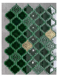 French-Style Bathroom Tiles, Retro Nanyang Style, Bathroom and Kitchen Lantern-Shaped Small Tiles, Dark Green Nonya Handmade Wall Tiles