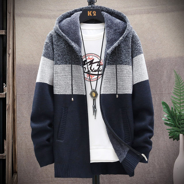 Jacket men's sweater autumn and winter velvet thickened sweater men's ...