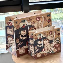 High-Quality Large Gift Bag with Musical Cat Design, Original Thickened Storage Bag, Hard Cardboard Tote Bag
