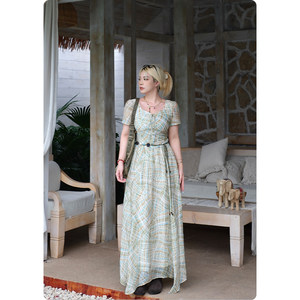 
Nuomizi [Jiuxiaqing] plaid dress women's summer long skirt 2026 new large size women's slightly fat mm skirt