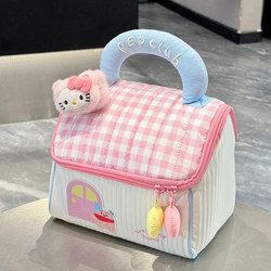 Dopamine Little House Cosmetic Bag for Girls, Portable Large Capacity Three-Dimensional Non-Collapsible Toiletry Bag, Handheld Partitioned Storage Bag