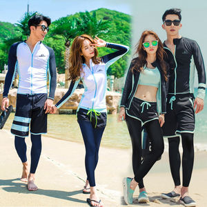 
Korean couple snorkeling suits, diving suits, women's long-sleeved swimsuits, men's sunscreen trousers, set, split zipper jellyfish suits