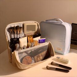 Multifunctional Vertical Makeup Bag, Large-Capacity Partitioned Storage Bag, Travel Portable Waterproof Toiletry Bag, Cosmetics Storage