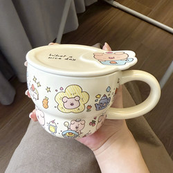Cute Pig Mug with Lid, High-Looking Ceramic Cup, Water Cup for Boys and Girls, Cartoon Coffee Cup, Breakfast Cup
