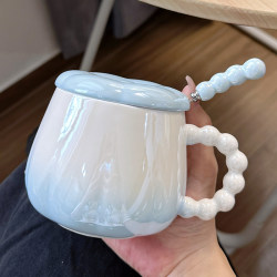 Pearlescent Cup, Mug with Lid and Spoon, Ceramic Water Cup, Birthday Gift for Girls, Gift for Best Friends and Sisters, Souvenir Gift, Coffee Cup