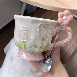 Tulip Goblet Mug, High-Looking Ceramic Cup, Water Cup, Birthday Gift for Girls, Wedding Souvenir
