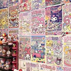 Sanrio Poster Wall Stickers Background Wall Wallpaper Room Wall Self-Adhesive Stickers Girly Heart Comic Wall Stickers for Girls