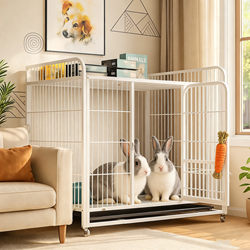 Folding Rabbit Cage for Home Use, Large Indoor Automatic Waste-Cleaning Cage with Toilet, Suitable for Guinea Pigs and Rabbits