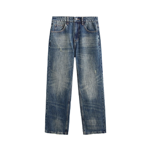 
JFU American high street water pattern design casual straight trend brand heavyweight Ma Liu loose wide leg denim trousers for men