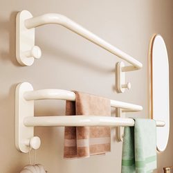 Bathroom Punch-Free Towel Bar, Wall-Mounted Towel Rack, Cream-Style Bath Towel Hanger, White Storage Shelf