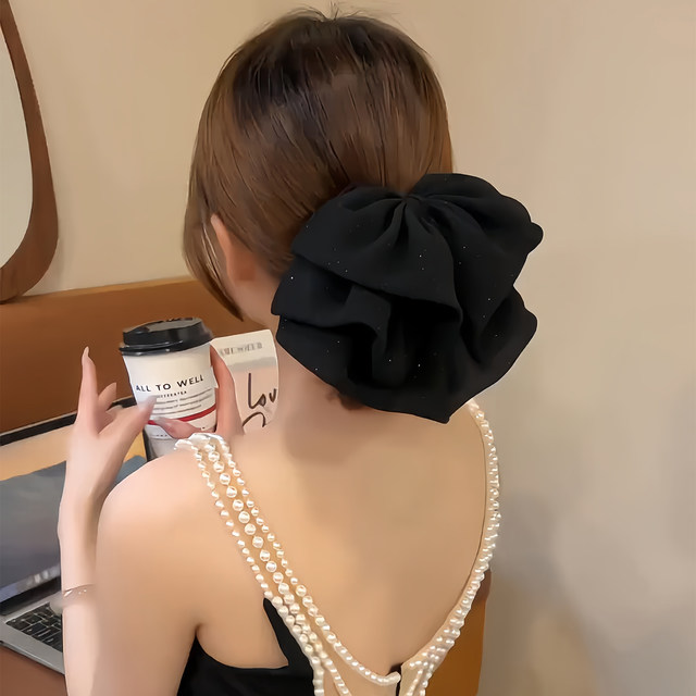 French temperament starry baby's breath bow clip headband 2025 new style light luxury style high-end back head hair clip for women