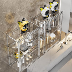 Bathroom Storage Rack, No-Drill Wall-Mounted Mirror Cabinet, Front Storage Box, Washbasin Cosmetics Storage Shelf