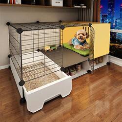 Dog Cage with Separate Toilet, Small Dog New Style Kennel, Luxury Villa, One Bedroom and One Bathroom, Teddy Bichon Pet Cage