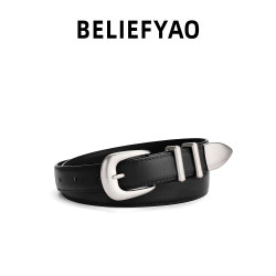 Beliefyao Original Genuine Leather Belt, Thin Cowhide Design, Niche Cleanfit Belt for Men and Women