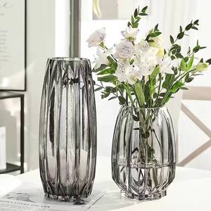 Simple vertical edge glass vase Creative color transparent lily flower living room Large aquatic flower bottle ornaments