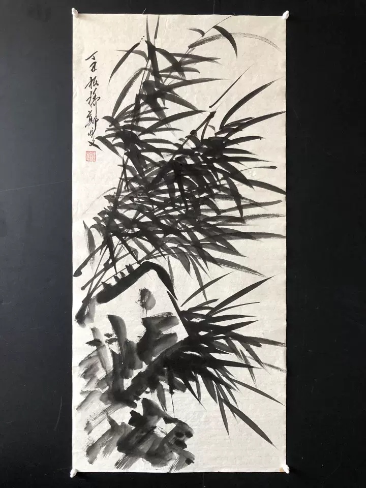 中国美術・純手描き三尺画芯竹子・水彩画・啓功印款・肉筆・宣紙