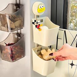 Suction Cup Storage Box for Onions, Ginger, and Garlic, Kitchen Storage Rack, Wall-Mounted Ginger and Garlic Storage Organizer, No-Drill Storage Hanging Basket