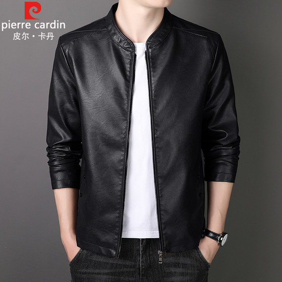 
Pier Cardin soft leather jacket for men spring, autumn and winter plus velvet warm leather jacket for men middle-aged large size daddy jacket for men
