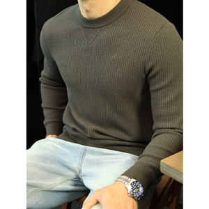 
Simple Design Waffle Texture Sweater Cardigan Men's Retro Knitted Sweater Thickened Casual Bottoming Shirt Winter