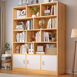 Bookshelf Integrated Against the Wall, Floor-To-Ceiling, Load-Bearing Storage Rack, Simple Storage Cabinet with Cabinet Doors, Student Home Bookcase