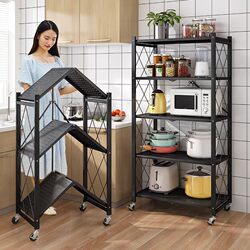 Installation-Free Kitchen Folding Storage Rack Floor-Standing Multi-Layer Household Shelf Storage Rack Multi-Functional Microwave Storage Rack