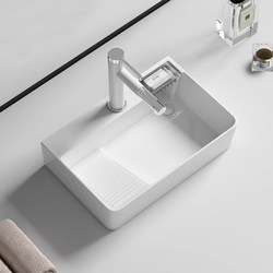 Ceramic Countertop Basin with Washboard Balcony Laundry Basin Household Basin Left and Right Side Drain Wash Basin Single Basin Basin