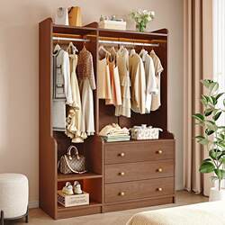 Clothes Rack, Solid Wood Chest of Drawers, Integrated Storage Rack, Clothes Hanger, Floor-Standing Vertical Household Bedroom Clothes Storage Cabinet