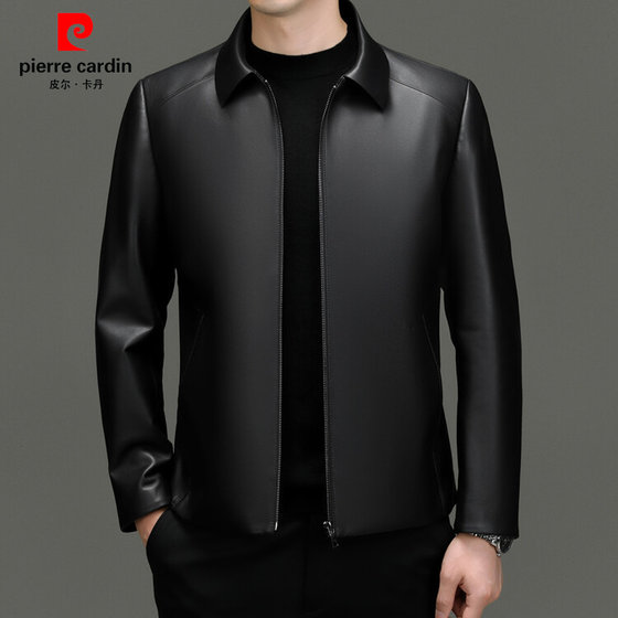 
Pier Cardin leather leather jacket men's coat sheepskin business lapel middle-aged daddy's autumn and winter new leather jacket