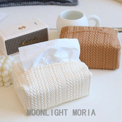 Scandinavian ins Cream-Colored Tissue Box with High Aesthetic Appeal, Wheat Ear Texture, Cotton Double-Layer Car Tissue Box Storage Box