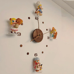 Walnut Digital Clock Simple Living Room Wall Clock Solid Wood Creative Wall-Mounted Blind Box Figurine DIY Silent Clock