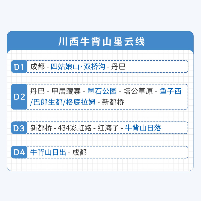 【空座团】川西小环线四日跟团游牛背山四姑娘山4天3晚纯玩小团