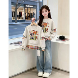 Girls' Sweatshirt Spring 2026 New Style Bunny Police Officer Outfit Children's Spring Fake Two-Piece Base Shirt Girls' Top