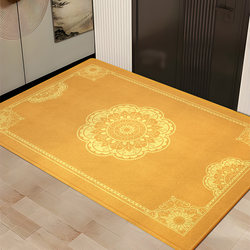 Step-By-Step Lotus Pattern Golden Yellow Feng Shui Entrance Door Mat Belgian Velvet Dust-Removing and Water-Absorbing Foot Mat Carpet for Home Use
