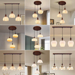 New Chinese-Style Retro Restaurant Chandelier with Three Heads, Walnut Color, Mid-Century Style, Home Dining Room Light