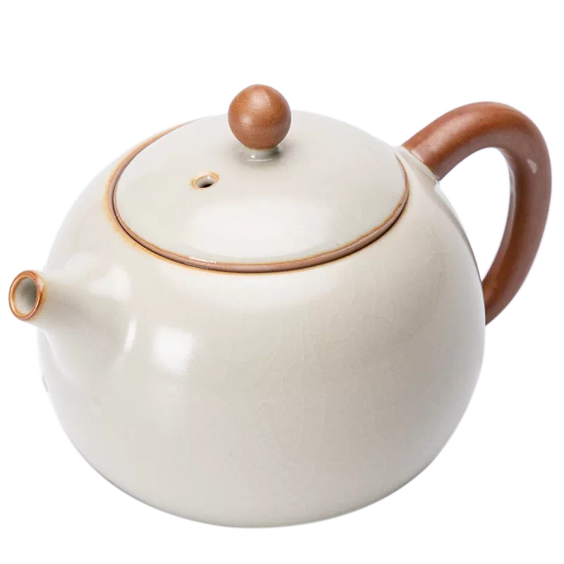 米黄汝窑侧把茶壶泡茶单壶陶瓷功夫茶具汝瓷开片家用泡茶神器单个 
