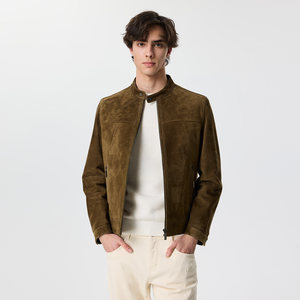 
LIUJO UOMO Men's Autumn and Winter Casual Fashion Sheep Leather Non-Elastic Zipper Leather Jacket Top