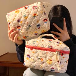 Cute Sesame Street Portable Cosmetic Bag for Women, Large Capacity Skincare Product Partitioned Storage Bag, Travel Toiletry Bag