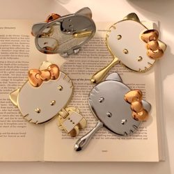 Cute Kitty Cat Small Mirror for Women, Portable Desktop Three-Dimensional Folding Makeup Mirror, Student Handheld Mini Makeup Mirror