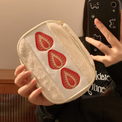 Cute Strawberry Cosmetic Bag for Women, Portable Large-Capacity Partitioned Skincare Storage Bag, Travel Toiletry Bag