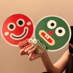 Double-Sided Expression Foldable Small Fan for Women, Summer Student Handheld Portable Round Fan, Mini Portable Hand-Cranked Round Fan