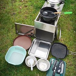 Outdoor 304 stainless steel mobile kitchen folding camping outdoor stove cooking utensils car Z self-driving travel equipment