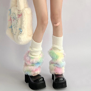 Y2K hot girl subculture Harajuku Japanese leg set two colorful hairy stitching knitted middle socks
