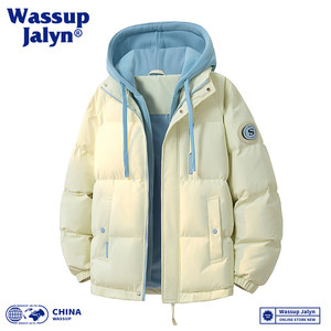 
WASSUP JALYN fake two-piece hooded cotton coat for men and women winter thickened warm bread coat coat couple cotton coat