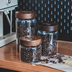 One-Way Vent Coffee Bean Storage Jar, Coffee Bean Aging Jar, Coffee Powder Sealed Jar, Tangerine Peel Jar, Wooden Lid Glass Tea Jar