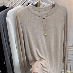 Plus Size 150kg Soft Lyocell Tencel Wool Long-Sleeve T-Shirt for Women, Stylish Inner Layer for Spring and Autumn, Base Layer for Wearing with a Mask