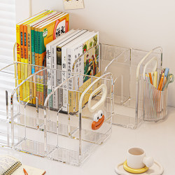 Desktop Book Stand Bookshelf Acrylic Transparent Student Book Desk Storage Rack Office Dormitory File Storage Rack