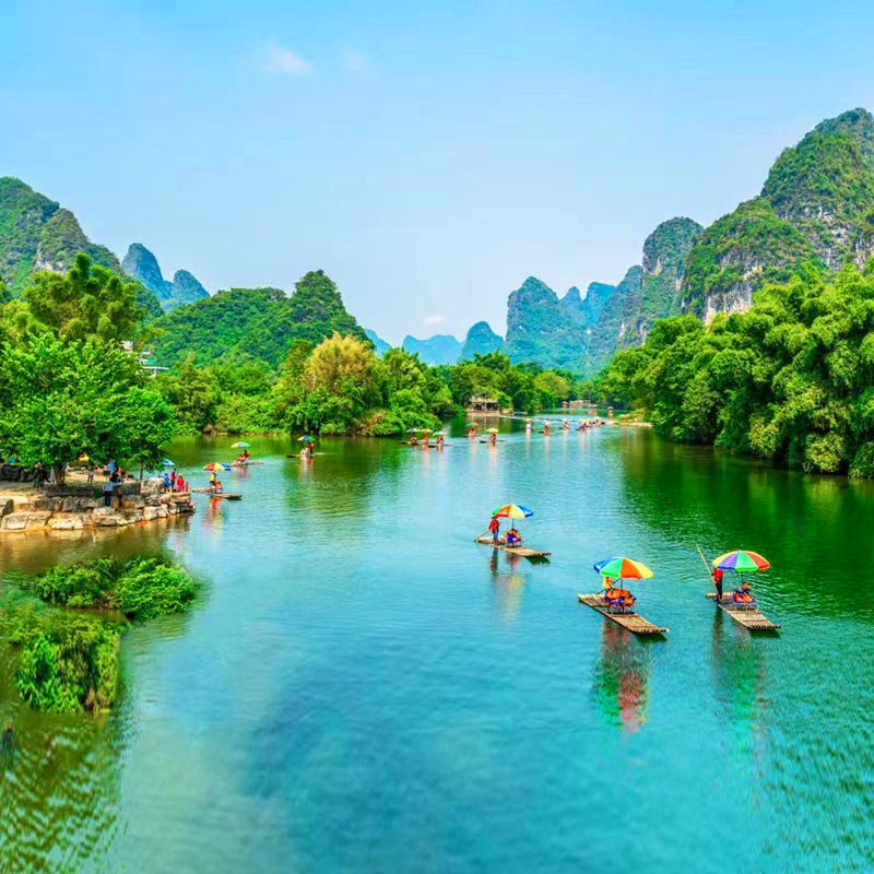 【遇龙河双人竹筏】桂林旅游3天2晚兴坪漓江银子岩象鼻山世外桃源