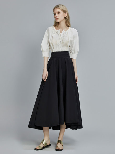 ELLE black design high-waisted skirt for women 2025 summer new layered high-quality simple slim skirt