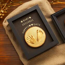 Baby Hand and Foot Print Clay Keepsake, Newborn Full Month Commemorative Hand and Foot Print Photo Frame, Baby's First Birthday and 100 Days Hand and Foot Prints