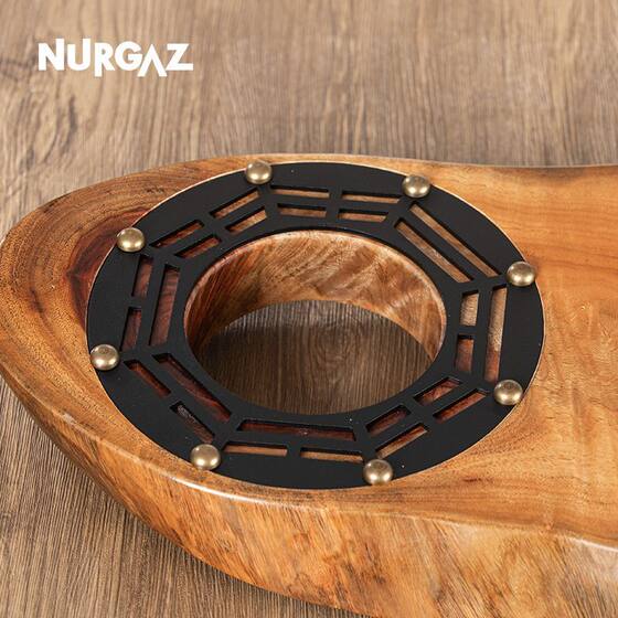 
NURGAZ Bagua iron ring with tea table wood iron ring pattern stove ring around the stove tea table accessories